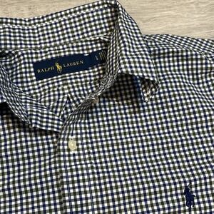 Polo Ralph Lauren‎ Mens Blue Gingham Checked Cotton Shirt Regular Fit Large EUC